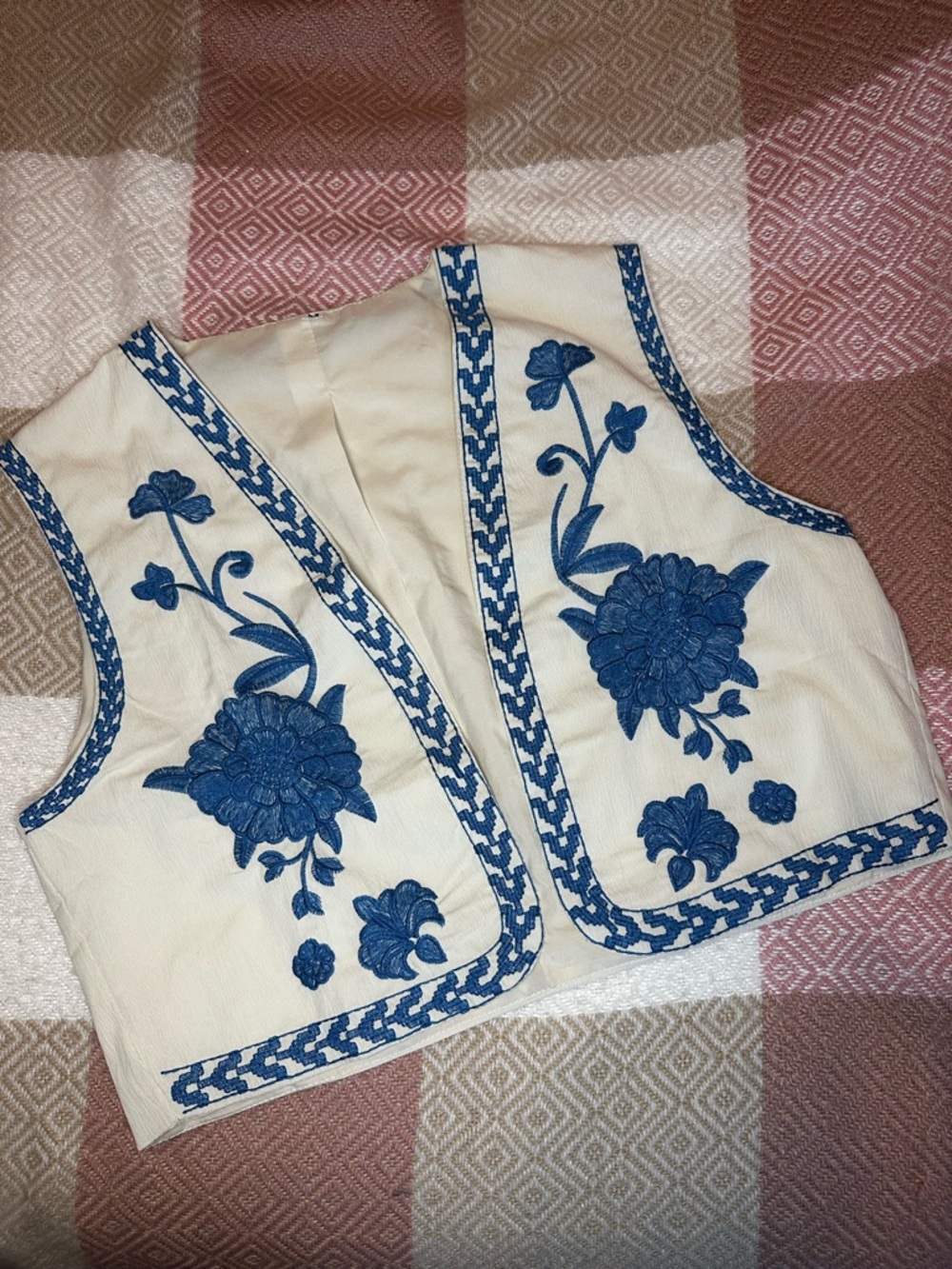 Floral Embroidered Vest with Blue Accents
